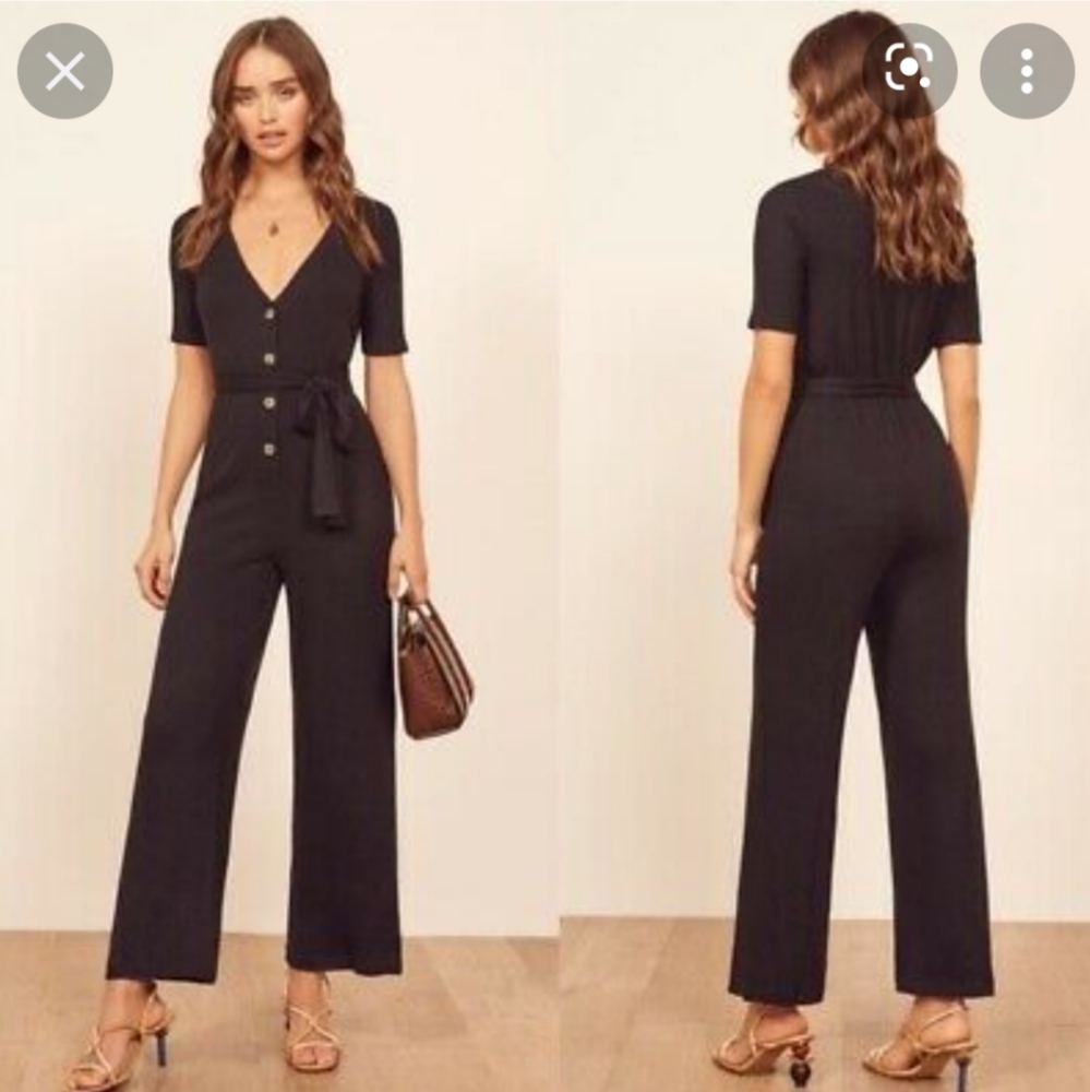 Reformation Camille Black Ribbed Jumpsuit